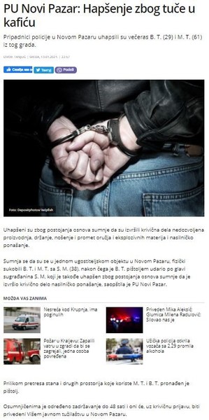 AVMP/PU-Novi-Pazar_-Hapsenje-zbog-tuce-u-kaficu