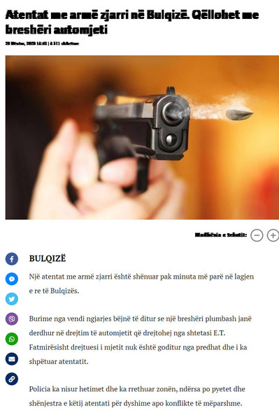 Albania-avmp/Atentat-me-arm-zjarri-n-Bulqize-qllohet-me-breshri-automjeti