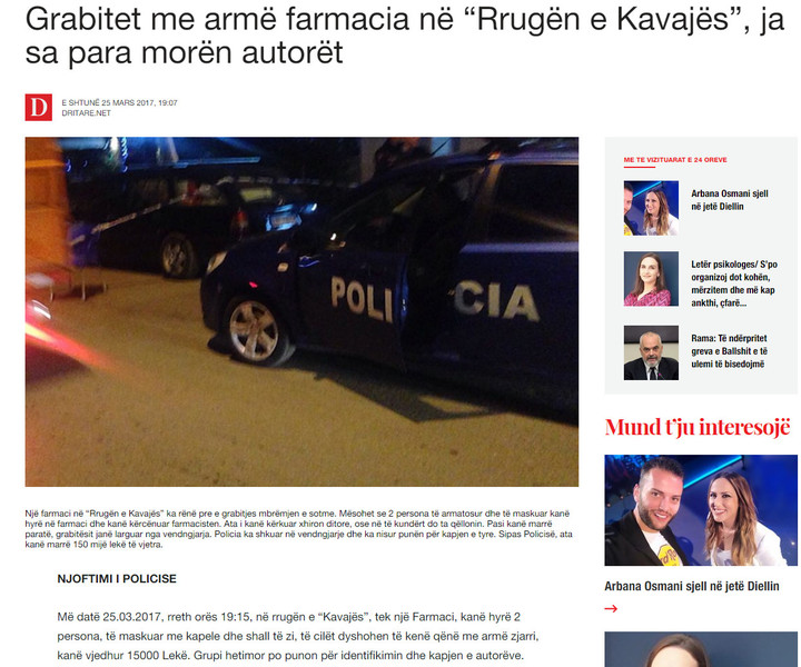Albania-avmp/Grabitet-me-arm-farmacia-n-Rrugn-e-Kavajs-ja-sa-para-morn-autort