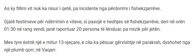 Albania-avmp/Lndohen-20-persona-nga-hedhja-e-fishekzjarrve
