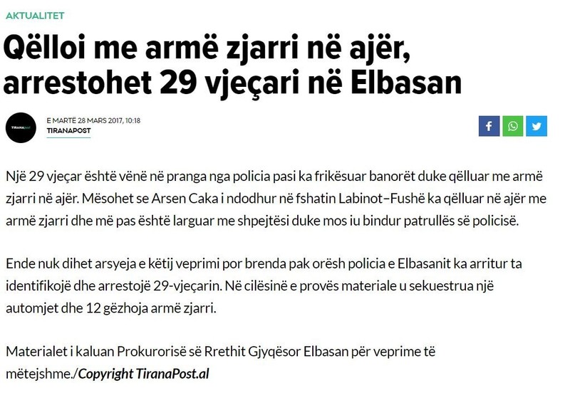 Albania-avmp/Qlloi-me-arm-zjarri-n-ajr-arrestohet-29-vjeari-n-Elbasan
