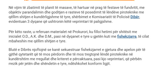 Albania-avmp/Shisnin-fishekzjarre-n-dyqanet-e-tyre-vihen-nn-hetim-3-tregtart-n-Dibr-sekues