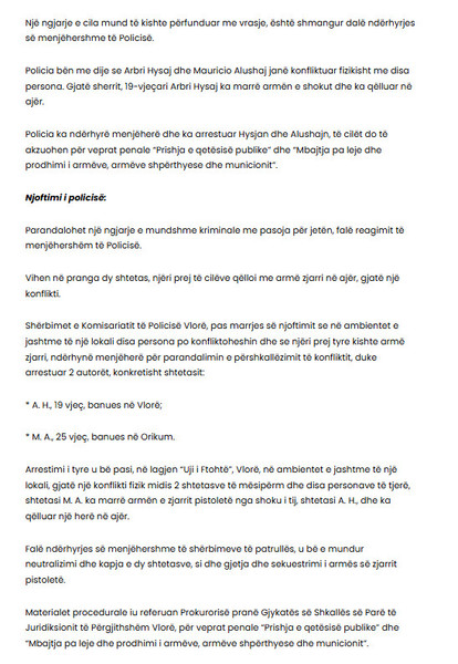 Albania-avmp/Shmanget-vrasja-n-Vlor-U-konfliktuan-me-disa-persona-i-riu-i-merr-armn-shokut