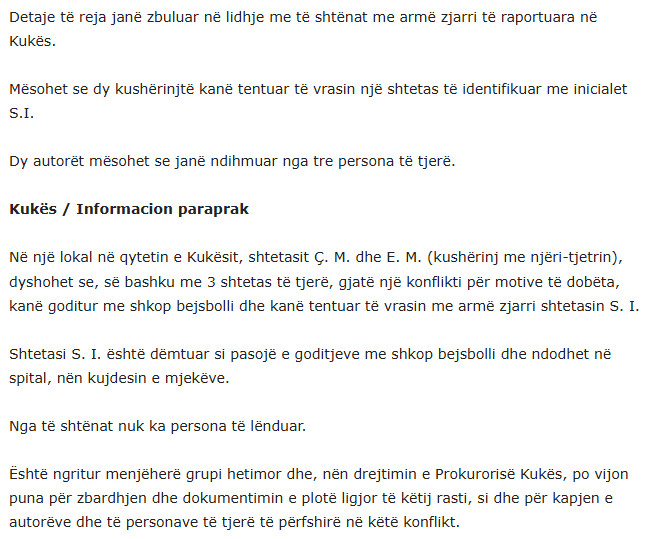 Albania-avmp/T-shtnat-me-arm-zjarri-n-Kuks-policia-zbardh-dinamikn-e-ngjarjes