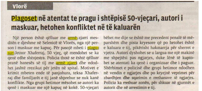 Albania-avmp/Vlore-plagosje-me-arme-zjarri