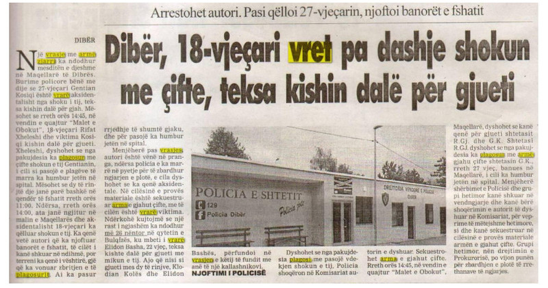 Albania-avmp/diber-18-vjecari-vret-pa-dashje-shokun-me-cifte-teksa-kishin-dale-per-gjueti