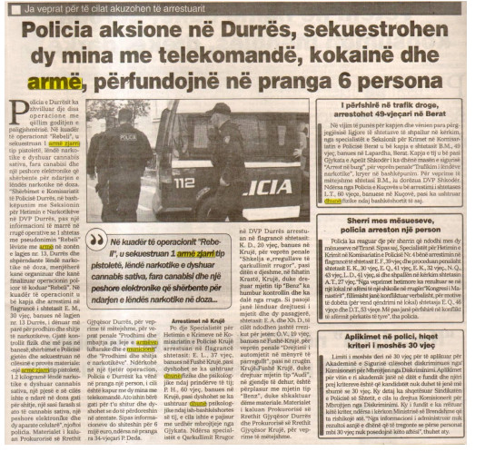 Albania-avmp/durres-sekuestrohen-dy-mina-me-telekomande-kokaine-dhe-arme