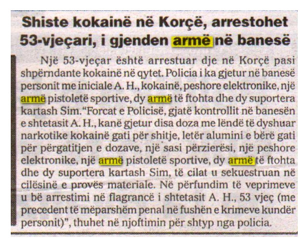 Albania-avmp/kapet-me-arme-ne-korce
