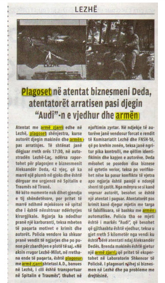 Albania-avmp/lezhe-atentat