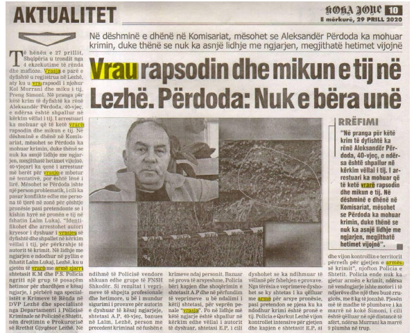Albania-avmp/lezhe-suspect-arrested