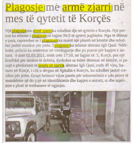 Albania-avmp/plagosje-me-arme-zjarri-ne-korce