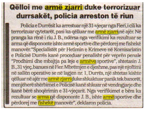 Albania-avmp/qelloi-me-arme-zjarri-duke-terrorizuar-banoret