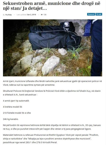 Albania-avmp/sekuestrohen-arme-municione-dhe-droge-ne-nje-stan-ja-detajet