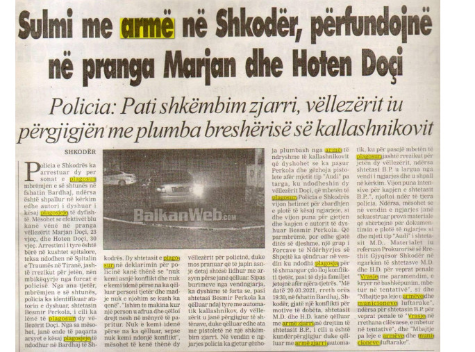 Albania-avmp/sulm-me-arme-ne-shkoder