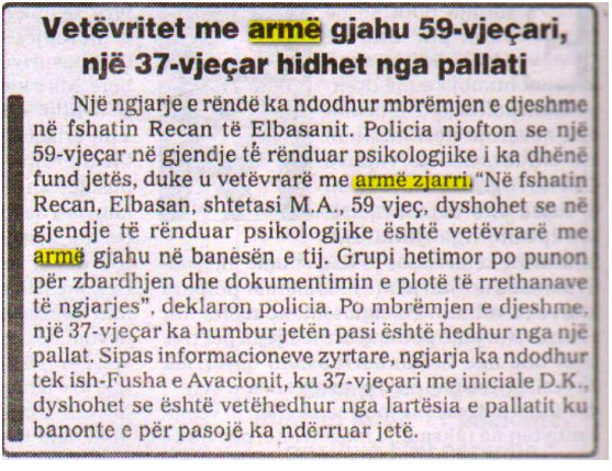 Albania-avmp/vetvritet-me-arme-gjahu