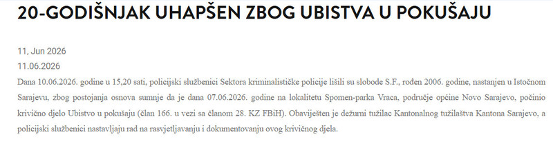Bosnia-and-Herzegovina-avmp/20-godisnjak-uhapsen-zbog-ubistva-u-pokusaju
