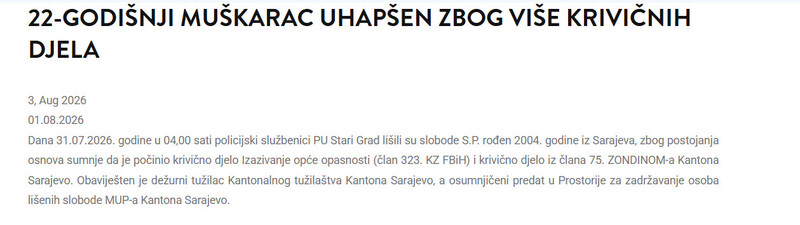 Bosnia-and-Herzegovina-avmp/22-godisnji-muskarac-uhapsen-zbog-vise-krivicnih-djela