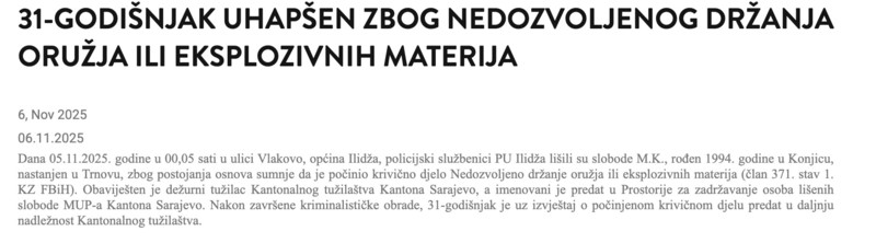 Bosnia-and-Herzegovina-avmp/31-godisnjak-uhapsen-zbog-nedozvoljenog-drzanja-oruzja-ili-eks