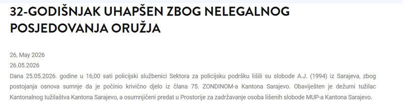 Bosnia-and-Herzegovina-avmp/32-godisnjak-uhapsen-zbog-nelegalnog-posjedovanja-oruzja