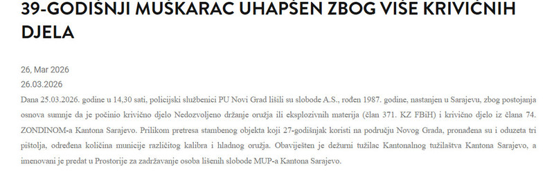 Bosnia-and-Herzegovina-avmp/39-godisnji-muskarac-uhapsen-zbog-vise-krivicnih-djela