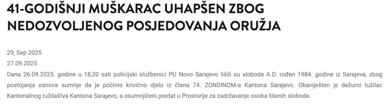 Bosnia-and-Herzegovina-avmp/41-godisnji-muskarac-uhapsen-zbog-nedozvoljenog-posjedovanja-o