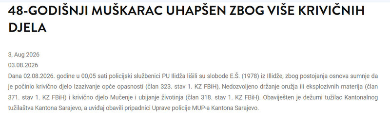 Bosnia-and-Herzegovina-avmp/48-godisnji-muskarac-uhapsen-zbog-vise-krivicnih-djela
