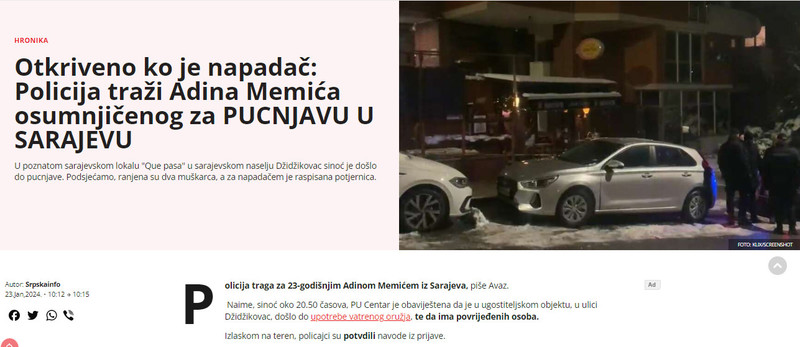 Bosnia-and-Herzegovina-avmp/Adin-Memic-osumnjicen-za-pucnjavu-u-Sarajevu