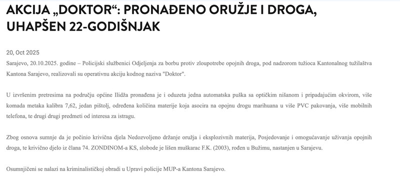 Bosnia-and-Herzegovina-avmp/Akcija-Doktor_-Pronadeno-oruzje-i-droga-uhapsen-22-godisnjak-_