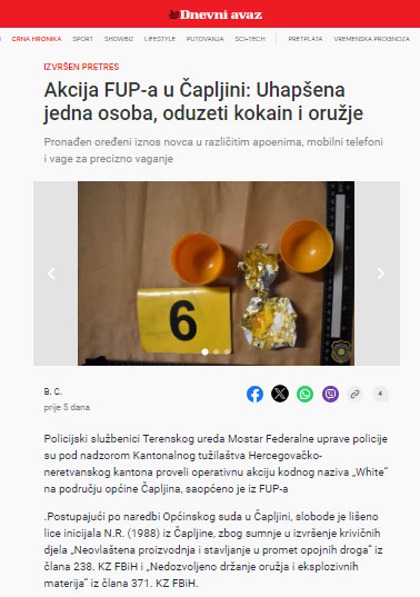 Bosnia-and-Herzegovina-avmp/Akcija-FUP-a-u-Capljini_-Uhapsena-jedna-osoba-oduzeti-kokain-i