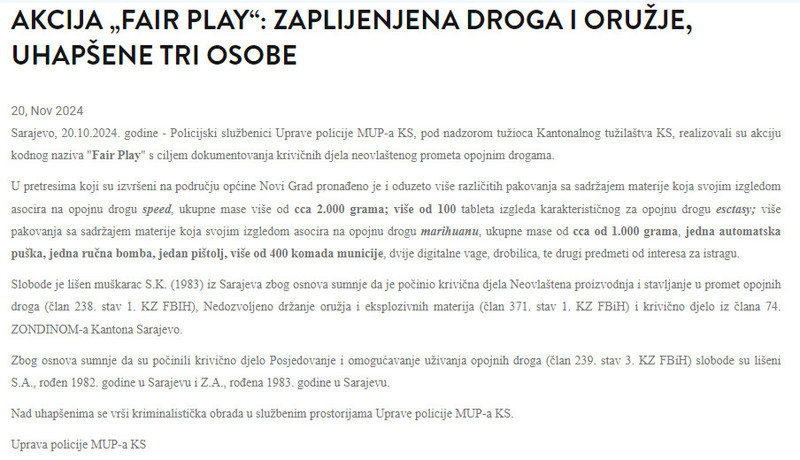 Bosnia-and-Herzegovina-avmp/Akcija-Fair-Play-Zaplijenjena-droga-i-oruzje-uhapsene-tri-osob