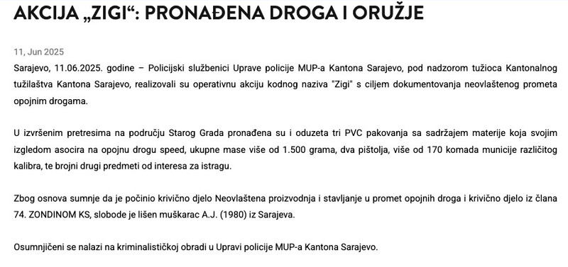 Bosnia-and-Herzegovina-avmp/Akcija-Zigi_-Pronadena-droga-i-oruzje-_-Ministarstvo-unutrasnj