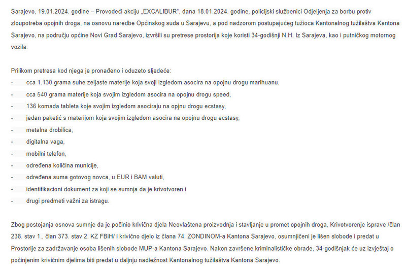 Bosnia-and-Herzegovina-avmp/Akcija-_EXCALIBUR__-Uhapsen-34-godisnjak-pronadena-droga-_-Mi