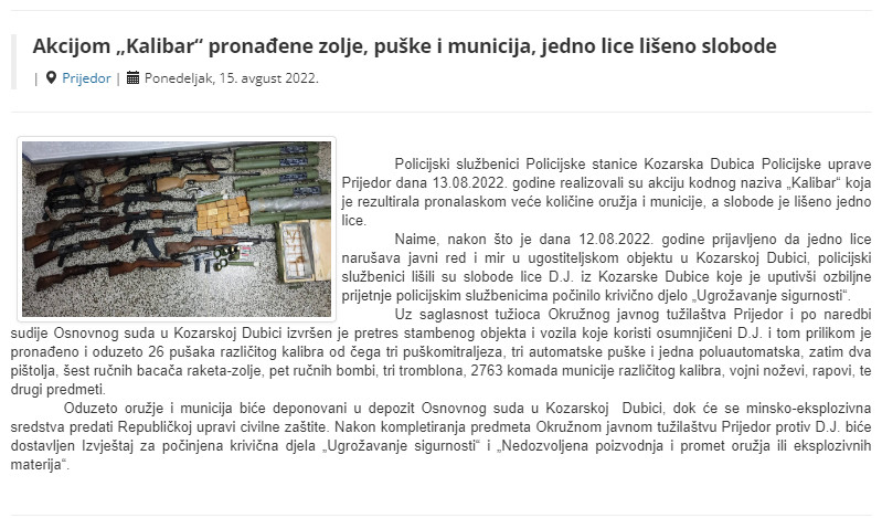 Bosnia-and-Herzegovina-avmp/Akcijom-Kalibar-pronadene-zolje-puske-i-municija-jedno-lice-li