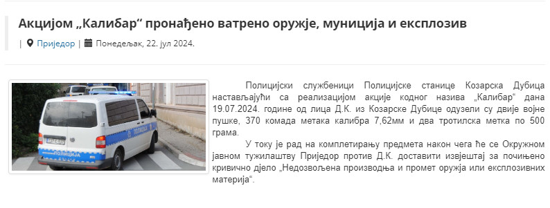 Bosnia-and-Herzegovina-avmp/Akcijom-Kalibar-pronadjeno-vatreno-oruzje-municija-i-eksploziv