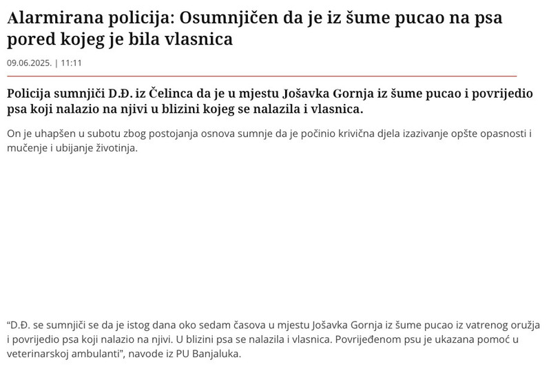 Bosnia-and-Herzegovina-avmp/Alarmirana-policija_-Osumnjicen-da-je-iz-sume-pucao-na-psa-por