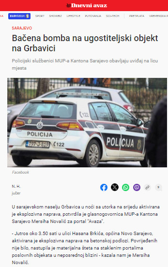 Bosnia-and-Herzegovina-avmp/Bacena-bomba-na-ugostiteljski-objekt-na-Grbavici