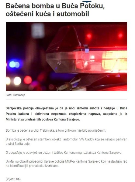 Bosnia-and-Herzegovina-avmp/Bacena-bomba-u-Buca-Potoku-osteceni-kuca-i-automobil