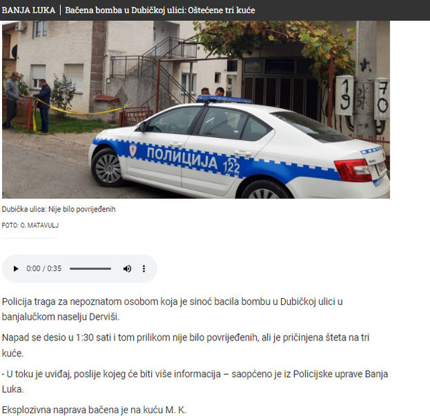 Bosnia-and-Herzegovina-avmp/Bacena-bomba-u-Dubickoj-ulici-ostecene-tri-kuce