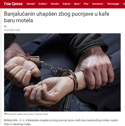 Bosnia-and-Herzegovina-avmp/Banjalucanin-uhapsen-zbog-pucnjave-u-kafe-baru-motela---Glas-
