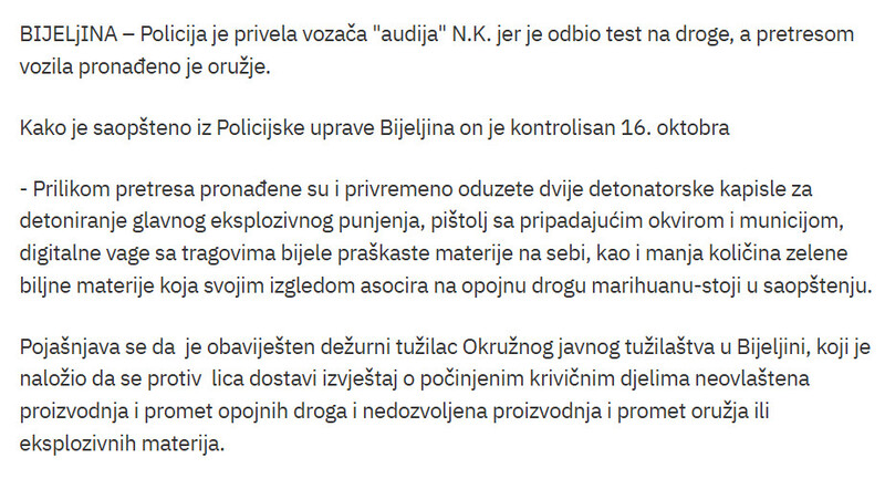 Bosnia-and-Herzegovina-avmp/Bijeljina-Odbio-test-na-droge-nasli-mu-oruzje_1