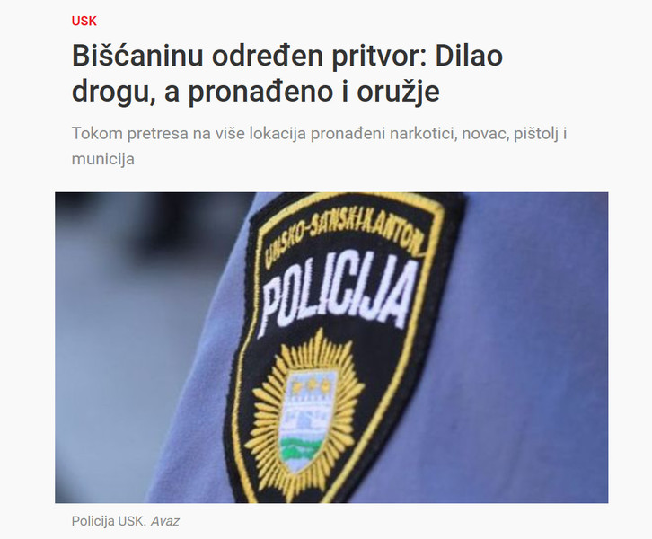 Bosnia-and-Herzegovina-avmp/Biscaninu-odreden-pritvor-Dilao-drogu-a-pronadeno-i-oruzje