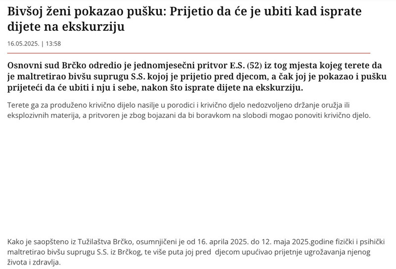 Bosnia-and-Herzegovina-avmp/Bivsoj-zeni-pokazao-pusku_-Prijetio-da-ce-je-ubiti-kad-isprate