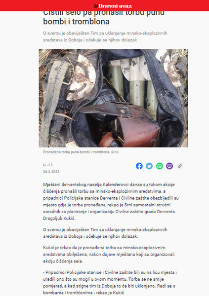 Bosnia-and-Herzegovina-avmp/Cistili-selo-pa-pronasli-torbu-punu-bombi-i-tromblona