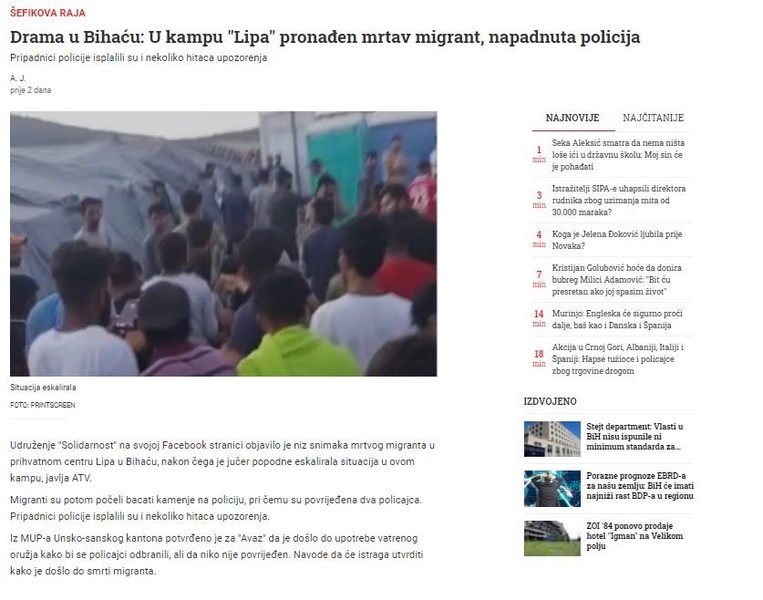 Bosnia-and-Herzegovina-avmp/Drama-u-Bihacu_-U-kampu-_Lipa_-pronaden-mrtav-migrant-napadnut