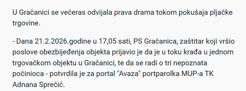 Bosnia-and-Herzegovina-avmp/Drama-u-Gracanici-Pokusali-opljackati-trgovinu-pa-poceli-pucati-na-policiju-dvojica-uhapseni-jedan-pobjegao