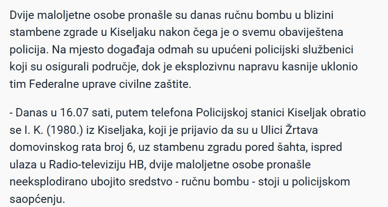 Bosnia-and-Herzegovina-avmp/Drama-u-Kiseljaku-Maloljetnici-pronasli-rucnu-bombu-ispred-prostorija-RTV-Herceg-Bosne_2