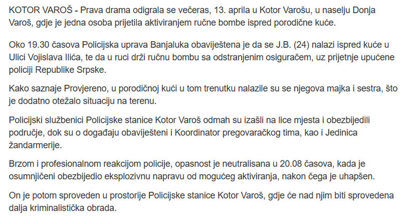 Bosnia-and-Herzegovina-avmp/Drama-u-Kotor-Varosu-Prijetio-bombom-ispred-kuce-porodica-bila-unutra