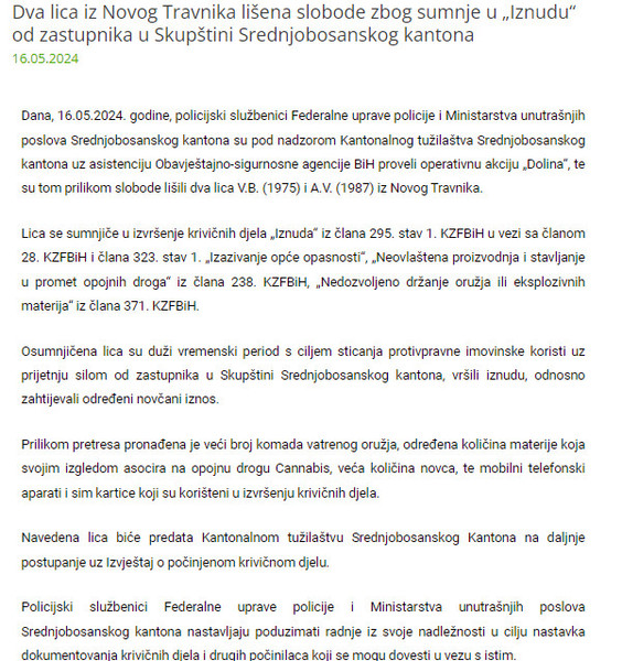 Bosnia-and-Herzegovina-avmp/Dva-lica-iz-Novog-Travnika-lisena-slobode-zbog-sumnje-u-Iznudu