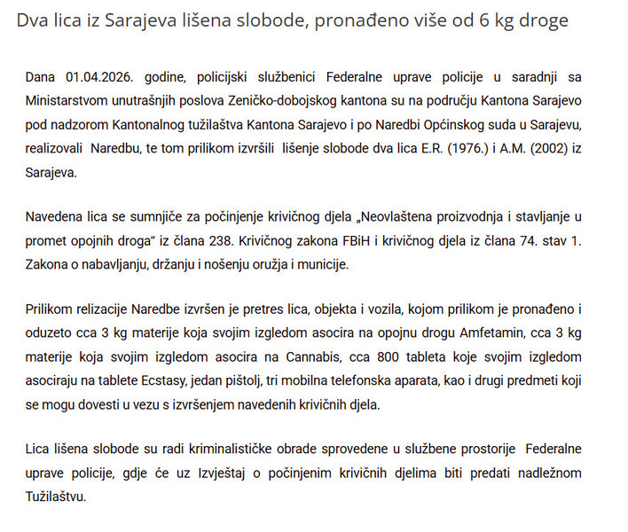 Bosnia-and-Herzegovina-avmp/Dva-lica-iz-Sarajeva-lisena-slobode-pronadeno-vise-od-6-kg-droge