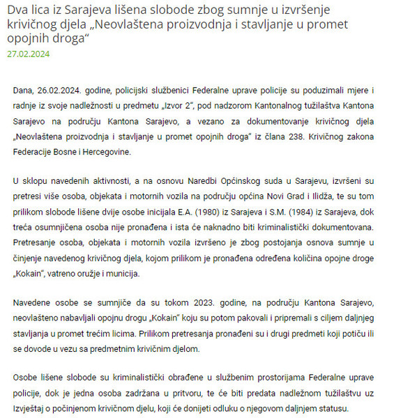 Bosnia-and-Herzegovina-avmp/Dva-lica-iz-Sarajeva-lisena-slobode-zbog-sumnje-u-izvrsenje-k